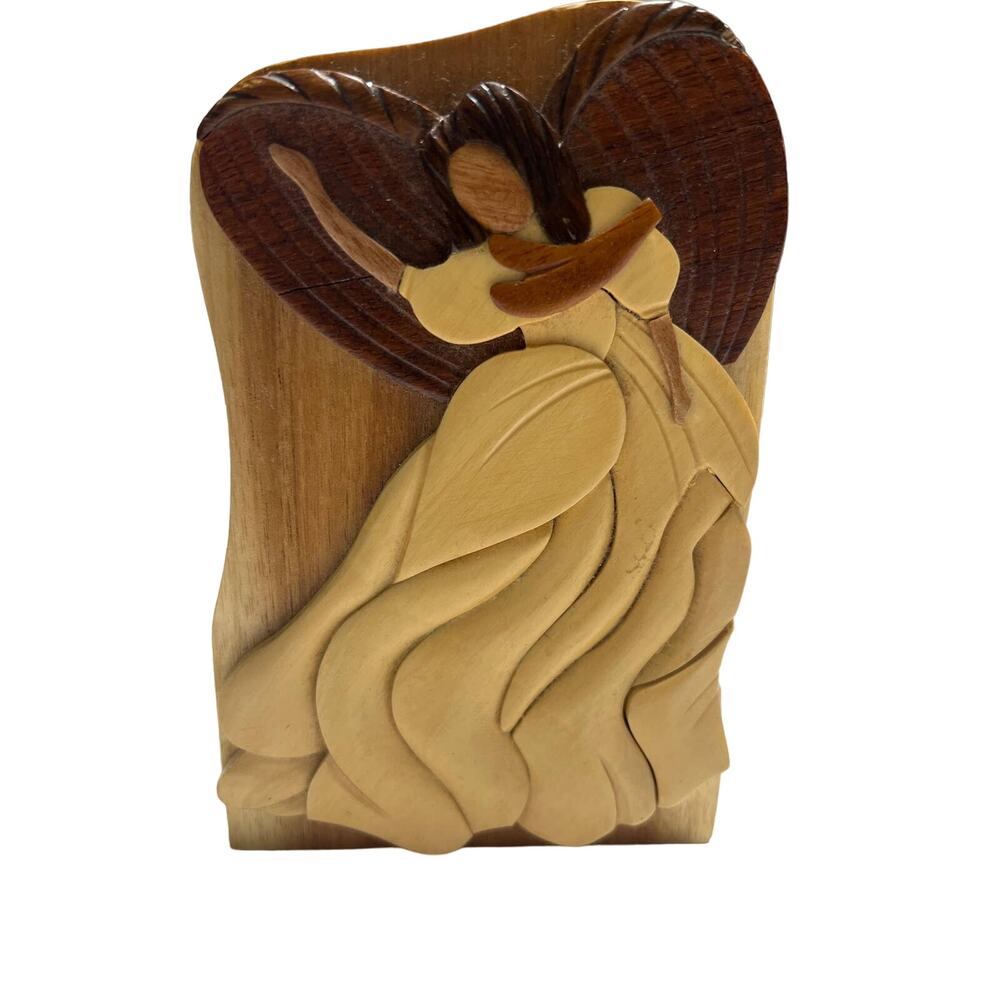 Carver Dan's Angel Magic  Puzzle Carved Wooden Trinket Box